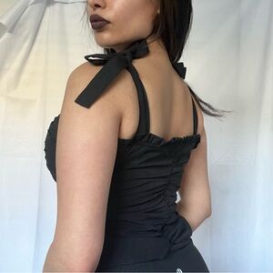 Chic Black Ruched Top with Bow Straps